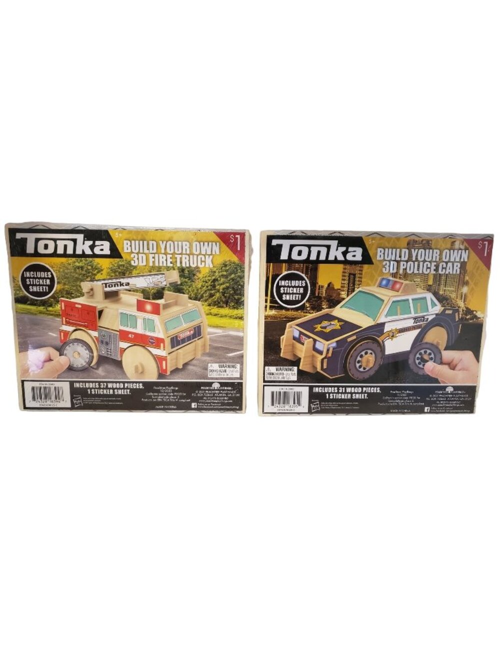 Tonka 3D Wood Model Kit Set Includes Fire Truck and Police Car NEW